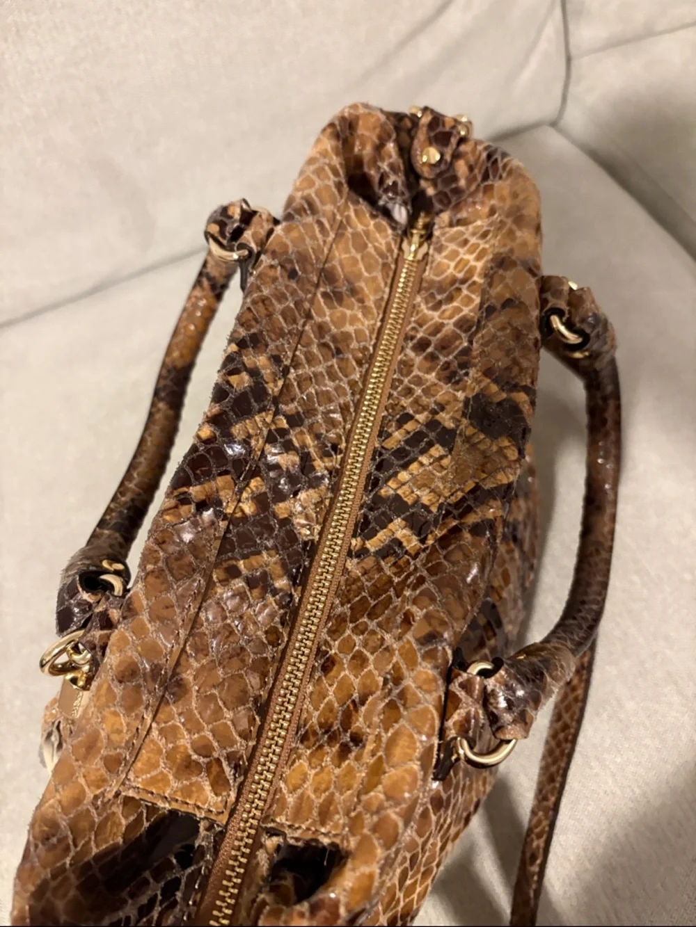Michael Kors Brown Snake-Print Shoulder Bag with Tassel Charm